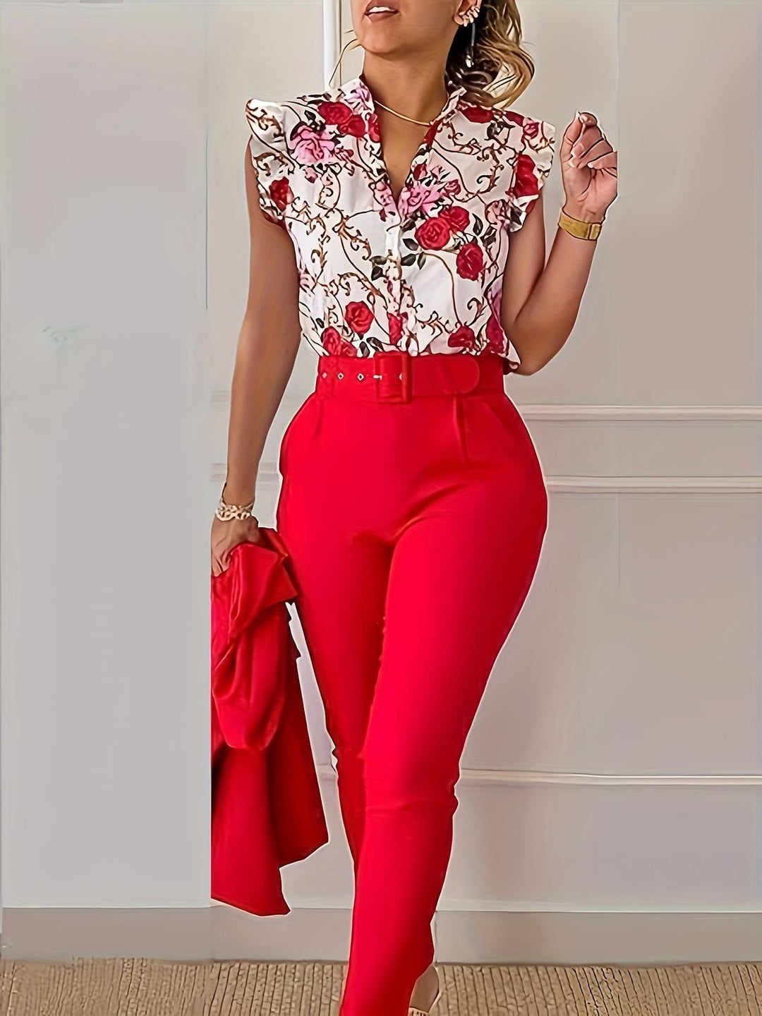 Rainie - Chic Ruffle Sleeve Ensemble