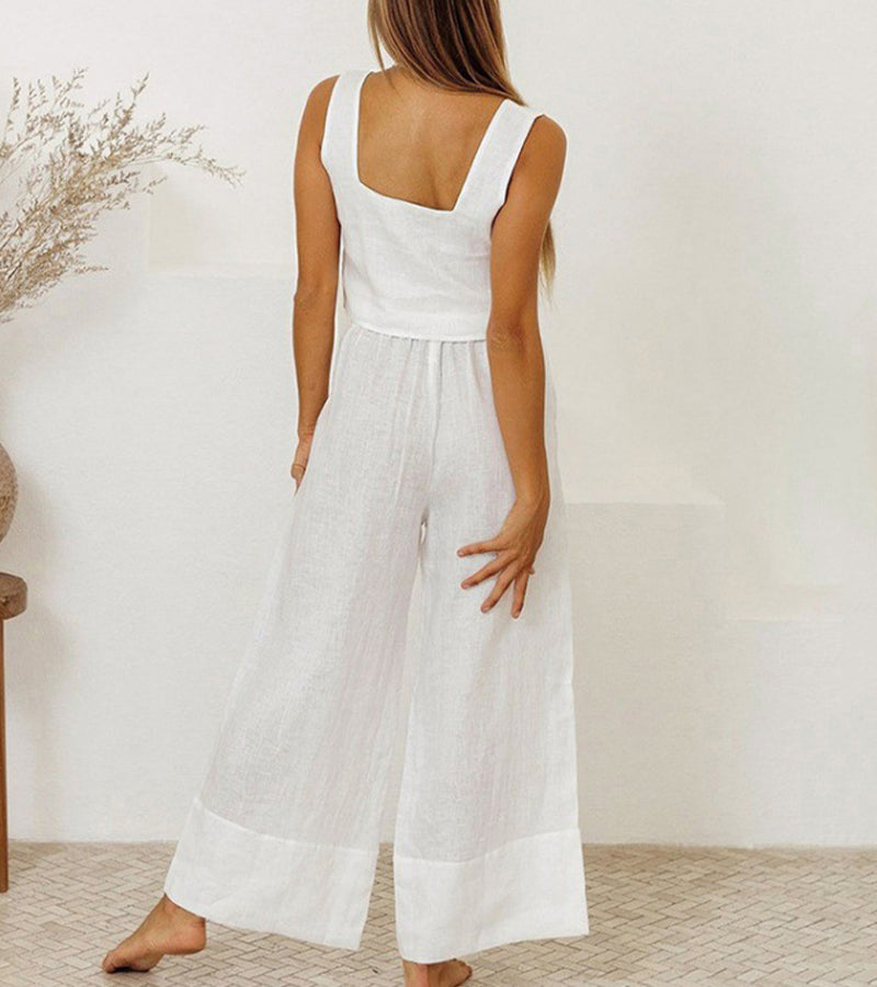 Milena - Chic Minimalist Top with Wide-Leg Pants Ensemble
