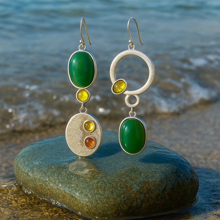 Emerald Green Silver Drop Earrings