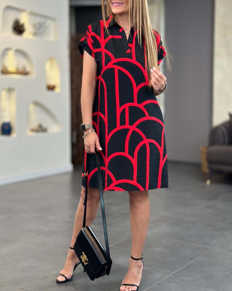 Ellanore - Geometric Print Polo Dress