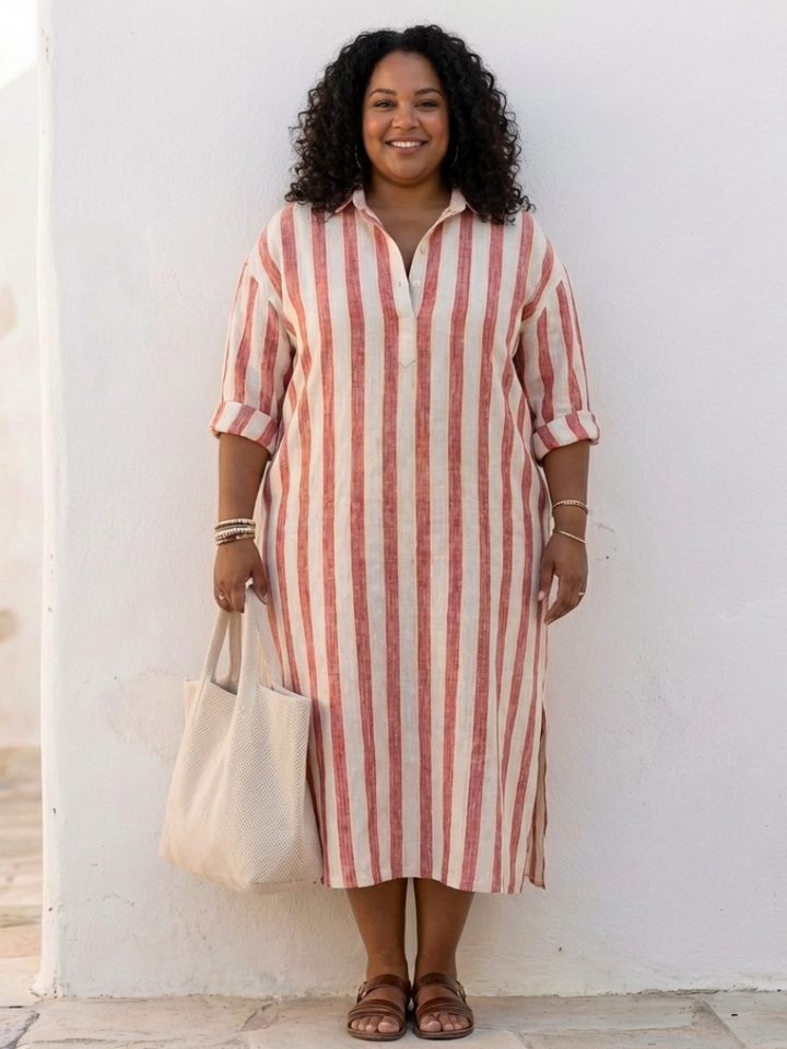 Naomi | Striped Midi Shirt Dress with Long Sleeves