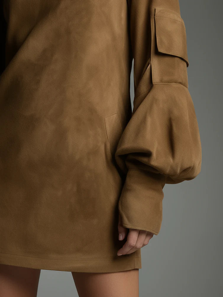Buy | High-Neck Suede Mini Dress
