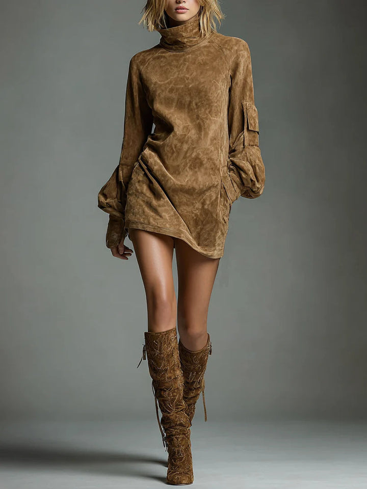 Buy | High-Neck Suede Mini Dress