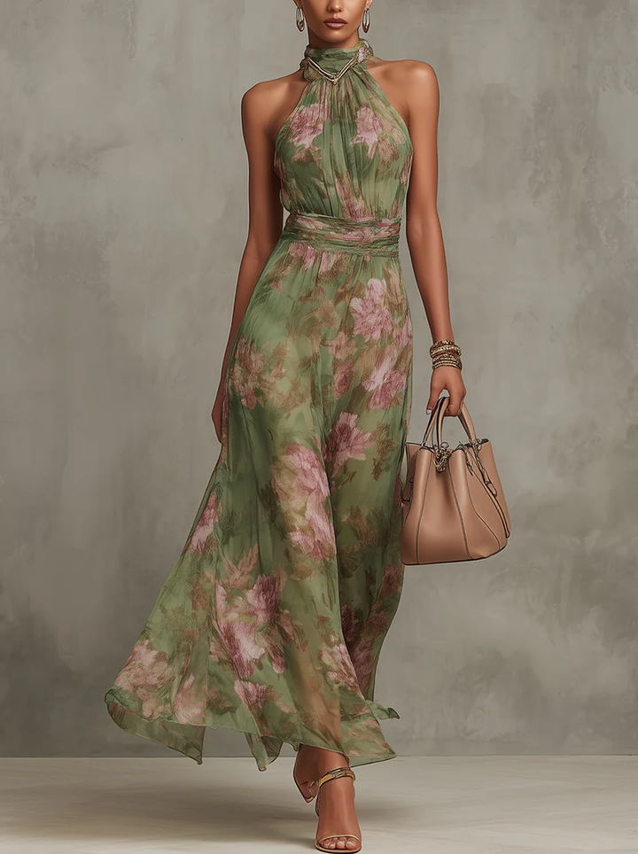 Florine™ | Floral Print Green Maxi Dress