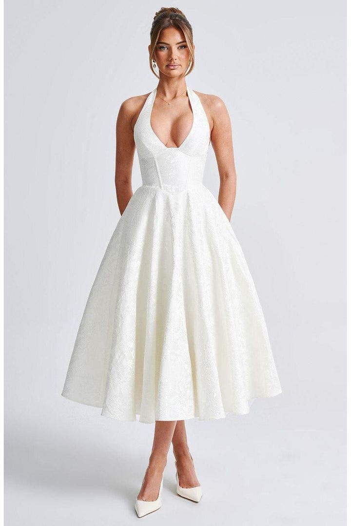 Renata - Jacquard Lace-Up Waist Maxi