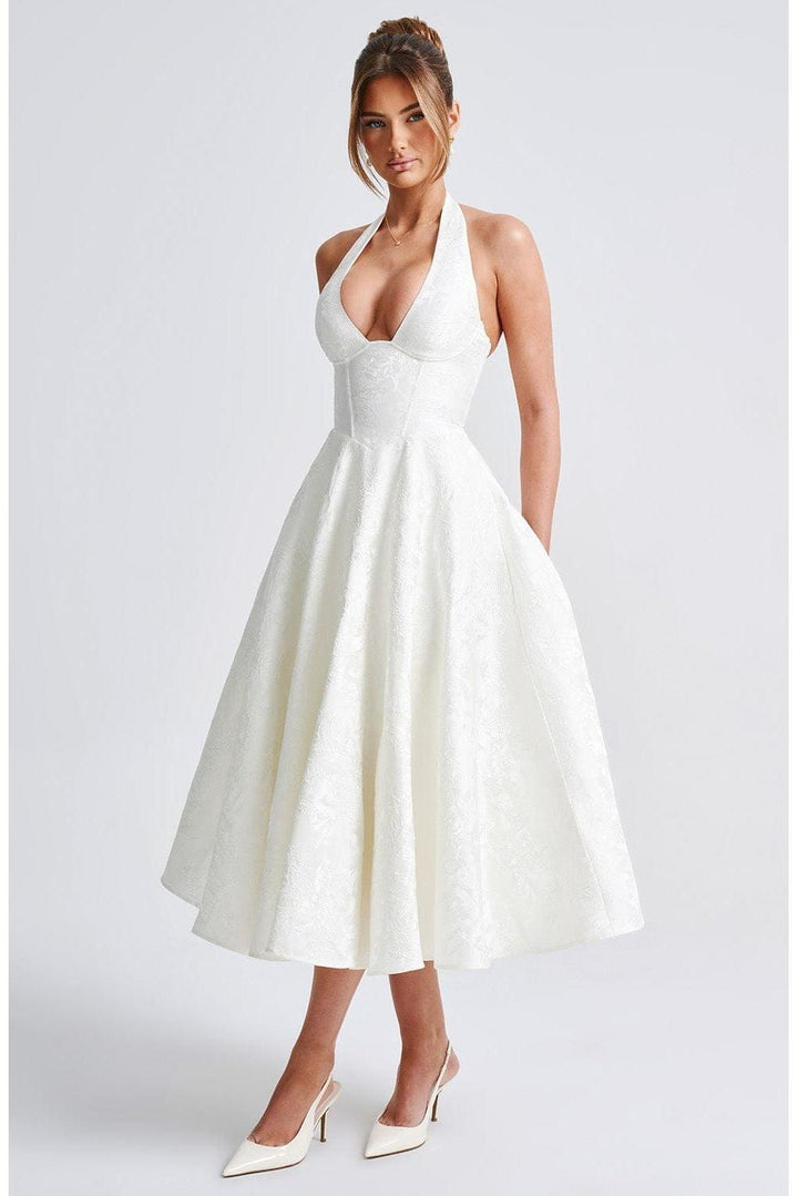 Renata - Jacquard Lace-Up Waist Maxi
