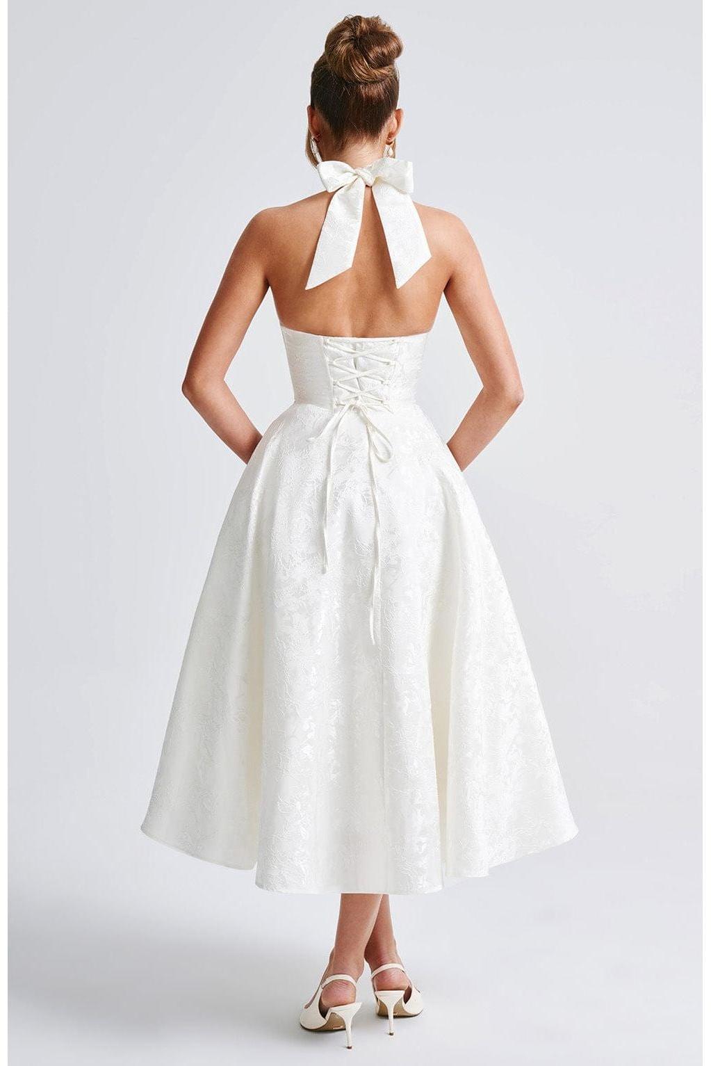 Renata - Jacquard Lace-Up Waist Maxi