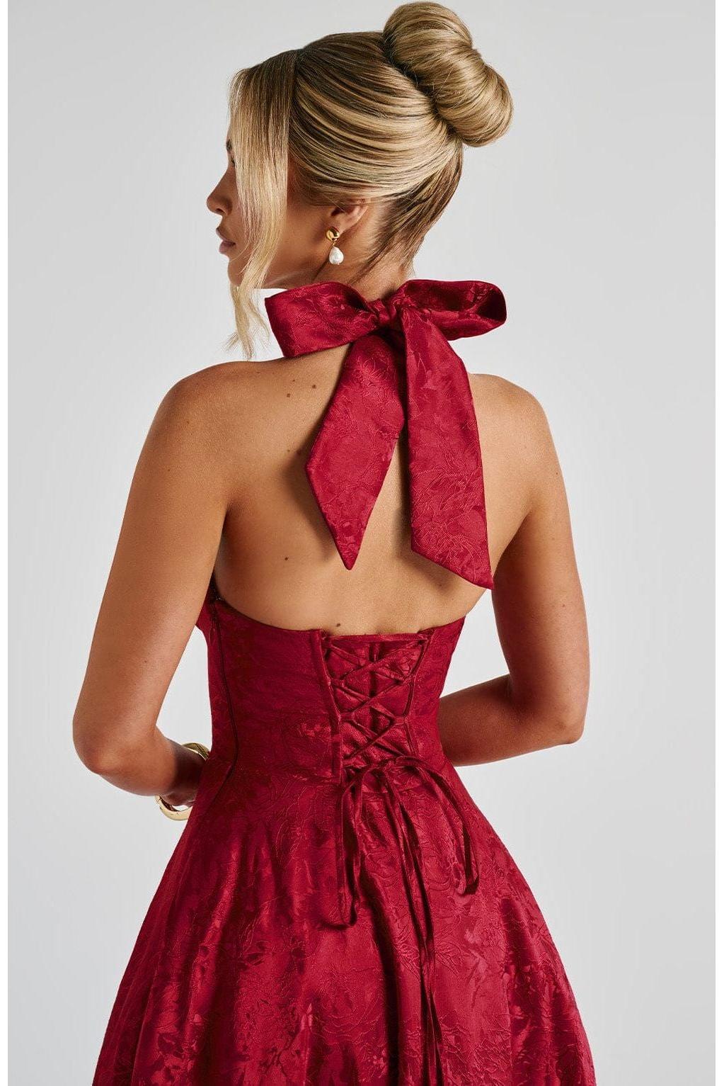 Renata - Jacquard Lace-Up Waist Maxi